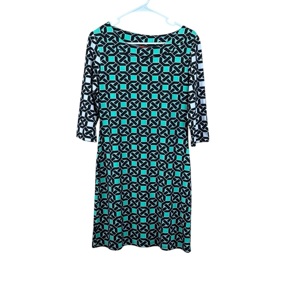 Tracy Negoshian Colorful Geometric Print Shift Dress Size S Stretch‎ EUC